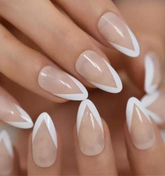 Falsche Nägel 24 Teile/satz Acryl Französisch Nagelspitzen Abnehmbare Volle Abdeckung Gefälschte Klassische Künstliche Stiletto ZubehörFalsch