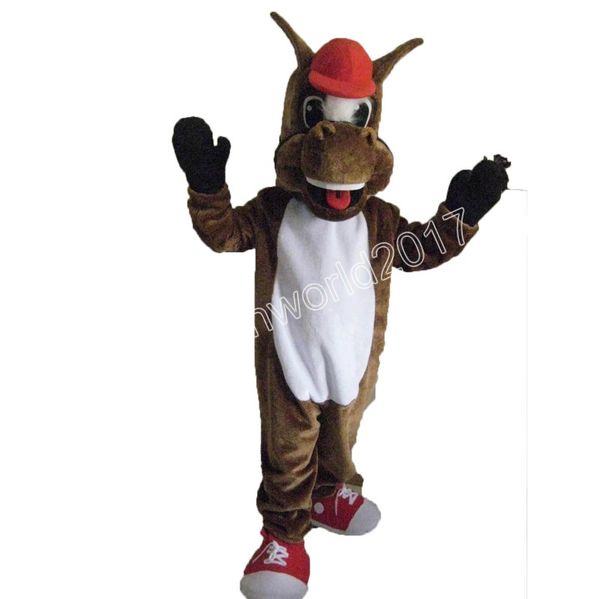 Hot Sales Horse Horse Mascot Costume Simulação de desenho animado Roupa de caráter de caça a adultos roupas de natal vestido de fantasia para homens para homens mulheres