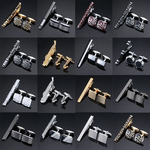 BUFF LINKS CLIP DE CARCHTIE DE CUFF DE ALTA QUALIDADE PARA PIN de gravata para Presente masculino Classic Pattern Tie Bars Cufflinks Tie Clip Set Men Jewelry 230325