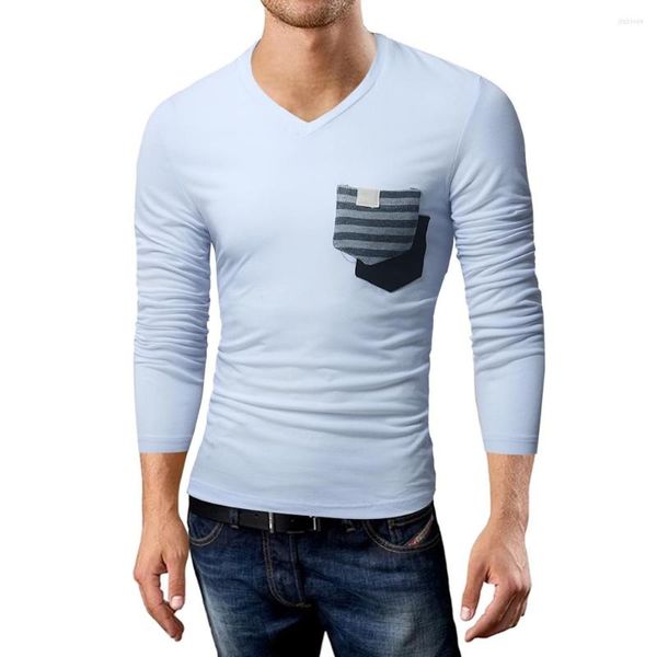 Männer T Shirts Frühling Männer Langarm T-Shirt 2023 Mode V-ausschnitt Slim Fit Herren Front Tasche Design Casual sommer TopsTees