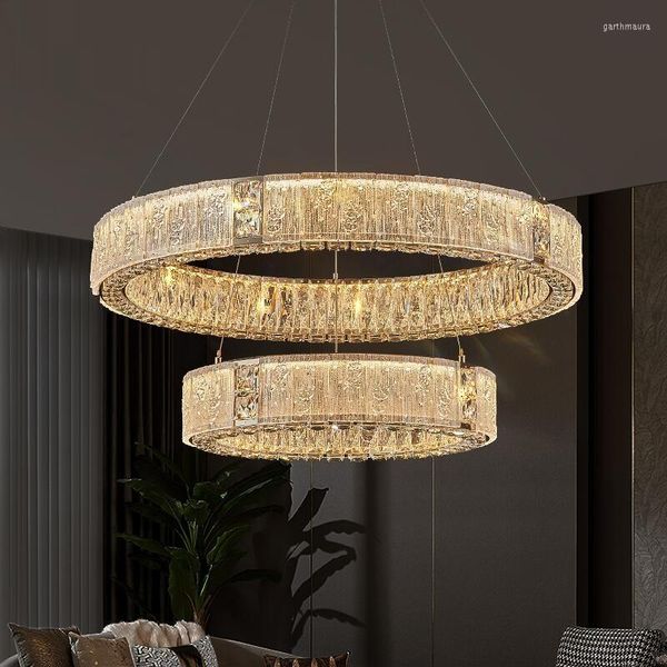 Lampadari Soggiorno Lampadario di cristallo Lusso El Illuminazione decorativa Anello Casa Sala da pranzo Luci a LED