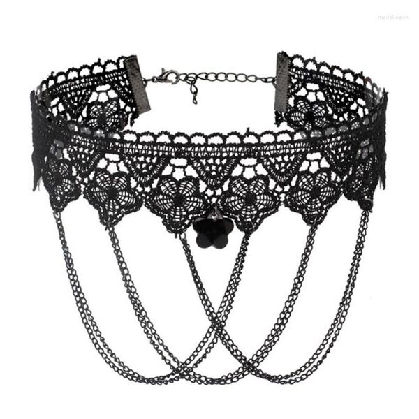 Catene Collana girocollo in pizzo per donna Ragazza Collo nero classico Catena Punk Tattoo Lolita Statement Collar