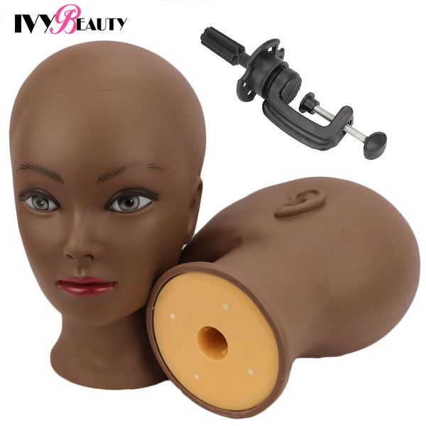 Perückenständer, weiblicher kahler Mannequin-Kopf mit Ständerhalter, Kosmetik-Praxis, afrikanischer Trainingspuppenkopf für Haar-Styling, Perückenherstellung, 230327