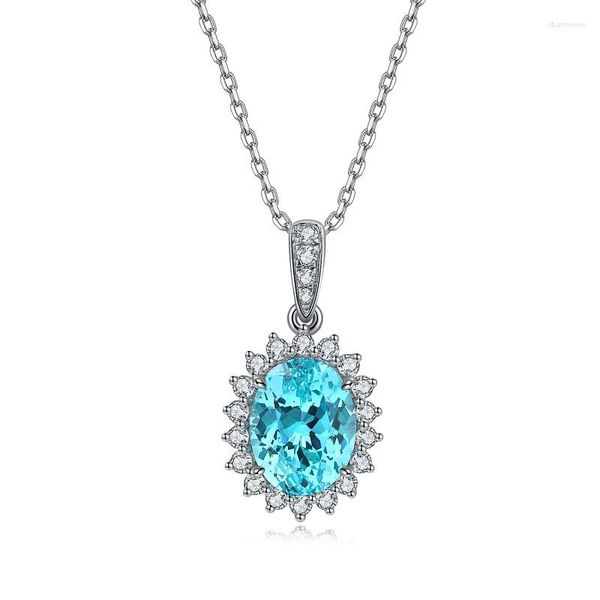 Zincirler Ruif Çarpıcı 925 Gümüş 2.54CT Laboratuar Grown Paraiba Kolyesi Kadınlar için Platinum Platinum ile Güzel Tasarım