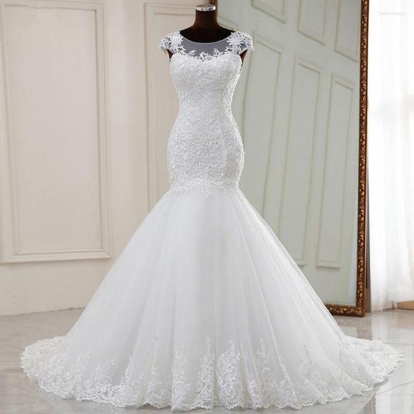 Abito da sposa Perle Perline Applicazioni Top Elegante Sirena Europa Maniche corte Ad aletta Taglie forti Abito Robe De 2023