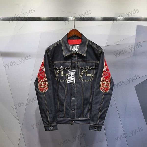 Herrenjacken Früher Frühling 2023 Neuer roter Stickereimantel Laterne Kirschblüte Große Denim-lose Jacke Top T230327