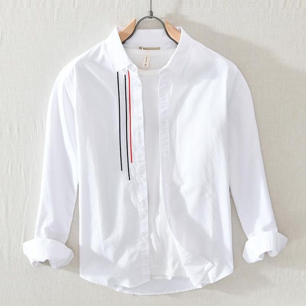 Camisas casuais masculinas roupas masculinas 2023 tendência japonesa fresco branco de manga comprida camisa masculina juventude cor combinando algodão solto literário