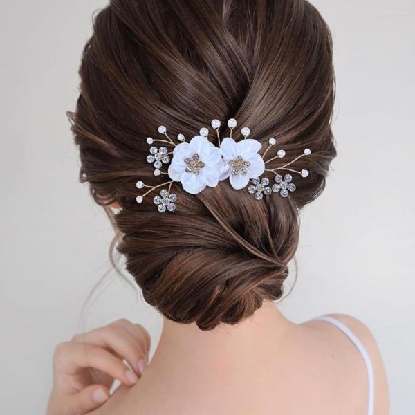 Başlıklar HP151 Beyaz Organza Çiçek Düğün Saç Kombi Gelin Headdress Altın Gelin Aksesuarları Taç Tiara Kadınlar Tatil Hediyesi
