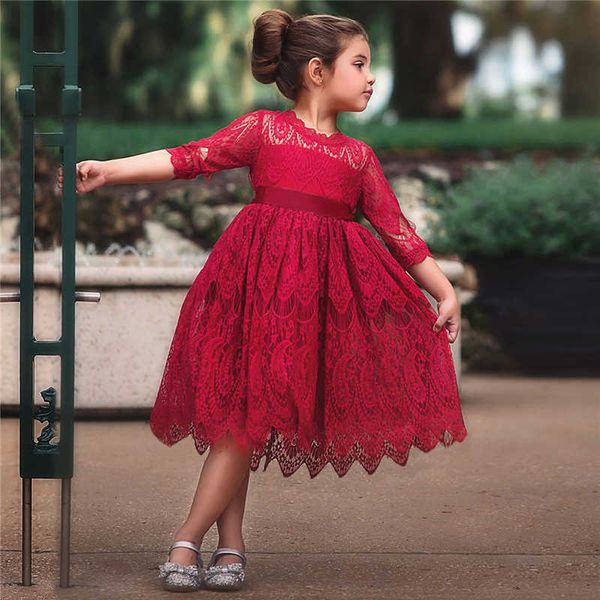 Mädchen Kleider XMAS Kleinkind Kinder Baby Mädchen Blume Spitze Häkeln Tutu Kleid Prinzessin Vestidos Langarm Formale Party Pageant Brautkleider