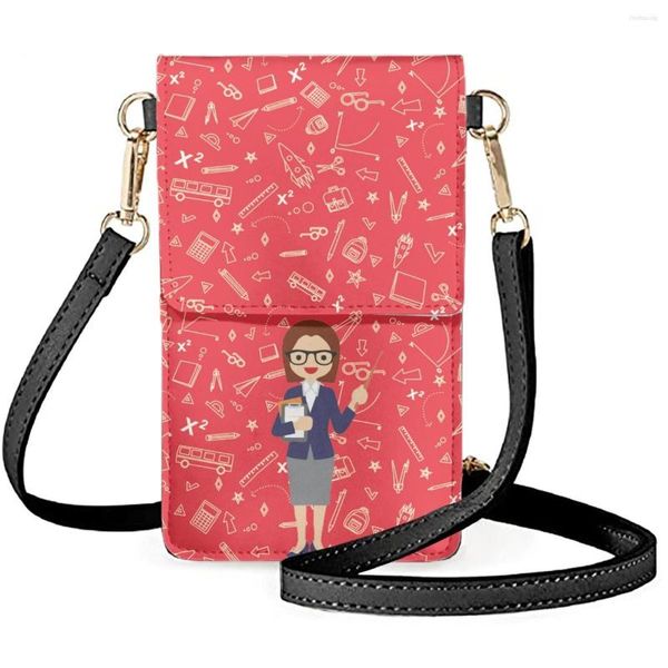 Abendtaschen FORUDESIGNS Umhängetasche Dame Fleißige Lehrer Cartoon Bild Handy Lehrmittel Muster Messengers Brieftasche