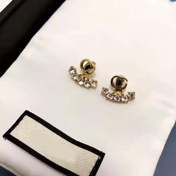 Fashion Stud Orecchini a doppia lettera G da donna anti-sensibili con materiale in ottone diamantato elegante e semplice di alta qualità con scatola