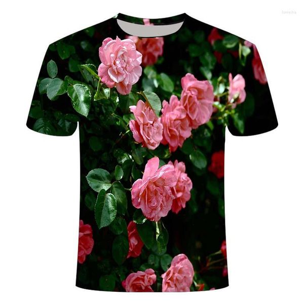 Camisetas masculinas 2023 Moda e camiseta feminina Casual Casual O-Gobes 3D Flor XXS-6XL Imprimir Manga curta regular