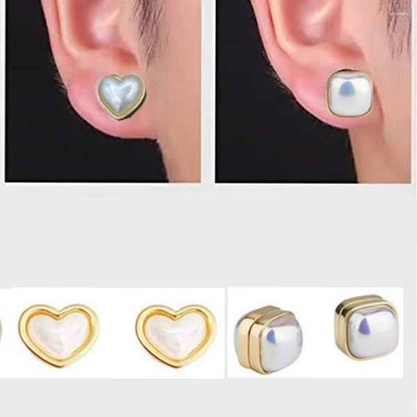 Brincos de costas 1Pair Pearl FORTURA EAR MAGNÉTICA CLIP FÁCIL Uso para mulheres Elegantes ímães quadrados de coração jóias de piercing