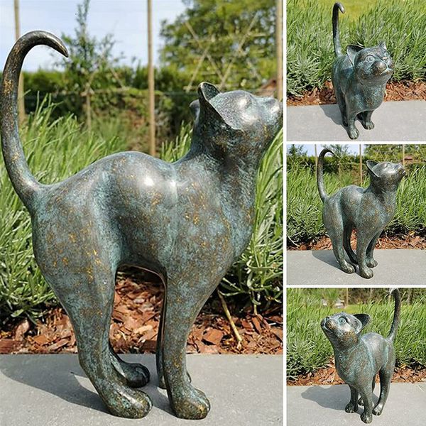 Estátuas de gato do jardim de outra decoração para casa lindas redondas de escultura ao ar livre Resina de resina de animais 230327