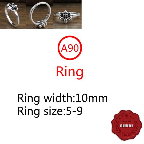 A90 S925 Sterling Silver Ring Fashion Retro Personality Boat Anchor Hip Hop Letter Red Versátil Punk Style Jewelry Presente para amantes