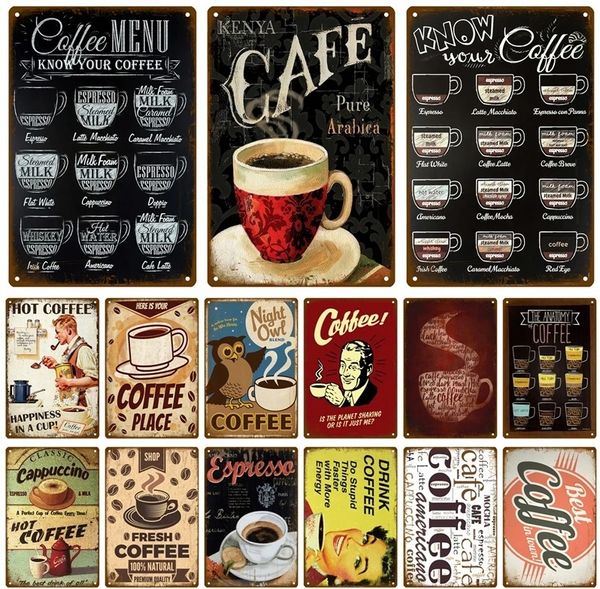 Retro Coffee Art Painting Metal Sign Plate Metal Plate Wall Art Posters para Cozinha Bar Cafe Room Retro Iron Pintura30x20cm W03