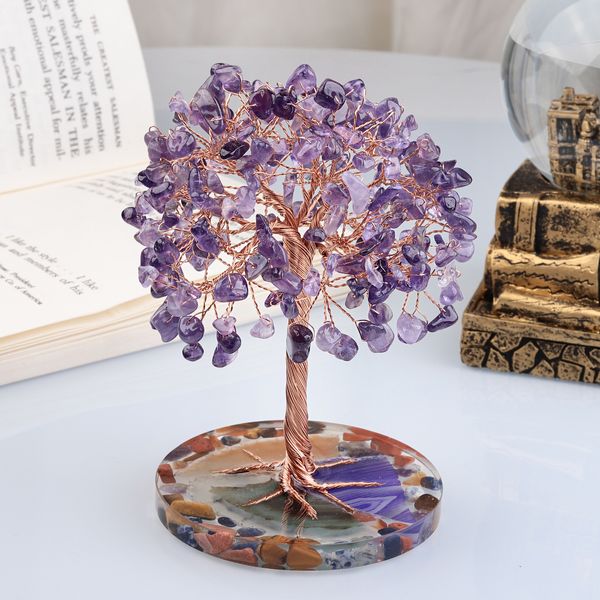 Altro Decorazioni per la casa Super Mini Albero dei soldi in cristallo Filo di rame avvolto W Fetta di agata Base Pietra preziosa Reiki Chakra Feng Shui Alberi 230327