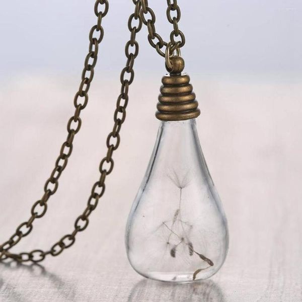 Catene Collana di tarassaco Vintage a forma di lampadina Ciondolo a goccia in vetro trasparente Bottiglia vuota Gioielli retrò