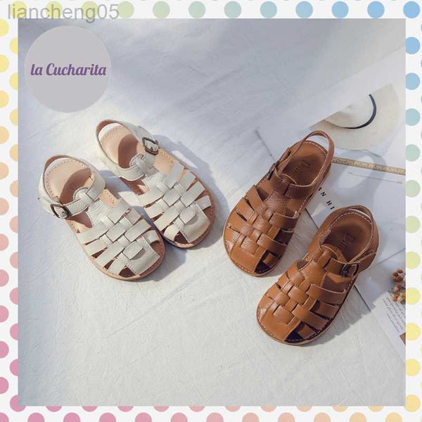 Sandalen Sommer Mädchen Jungen Sandalen Echtes Leder Retro Casual Gladiator Römischen Strand Kleinkind Echtes Leder Geflochtene Weiche Sohlen Kinder Schuhe W0327