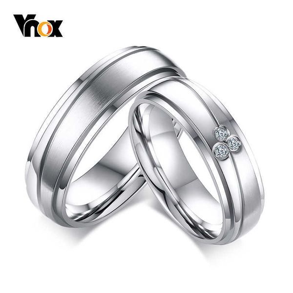 Bandringe Vnox Elegante Paarringe für Frauen Männer Edelstahl Eheringe AAA CZ Steine Trendy Anel Alliance Geschenk Z0327