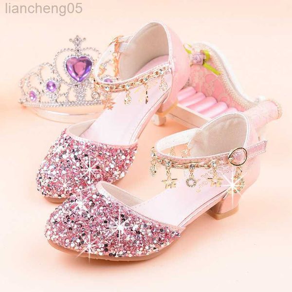 Sandálias Novo moda Princesa Sapatos infantis sandálias casuais glitter shinestone crianças calcanhar alto Crystal Dent Footwear W0327