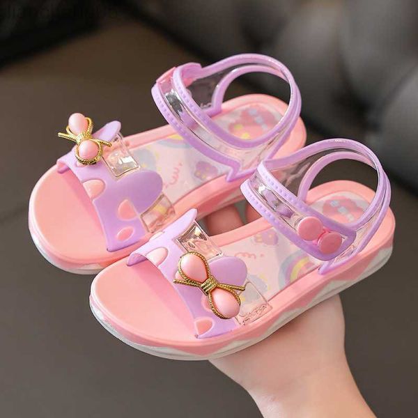 Sandálias de verão sandálias meninas 2022 nova flor simples fofa rosa púrpura sandálias infantil infantil sapatos de garotas casuais macios w0327