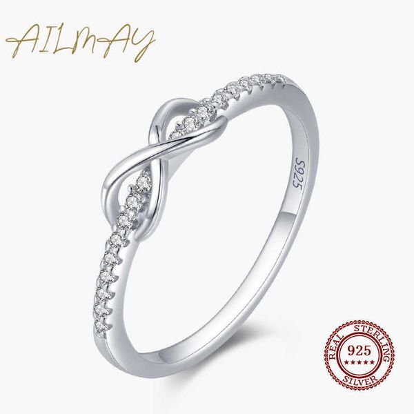 Anelli a fascia Ailmay Reale 925 Sterling Silver Infinity Love Infinite CZ Anelli per le donne Matrimonio Fidanzamento Fine Gioielli femminili Z0327