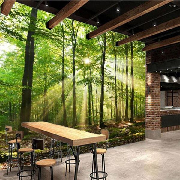 Papéis de parede Sunshineshine Green Forest papel de parede decoração de loja de tamanho personalizado padrão mural pó adesivo de parede 3d criativo