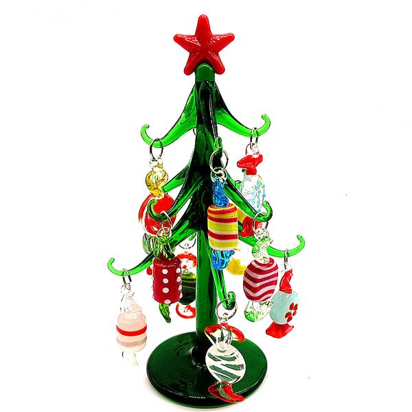 Felizs de árvore de Natal de vidro de vidro de vidro personalizado com 12pcs colorido de pingente de doces colorido para desktop decoração de decoração 230327