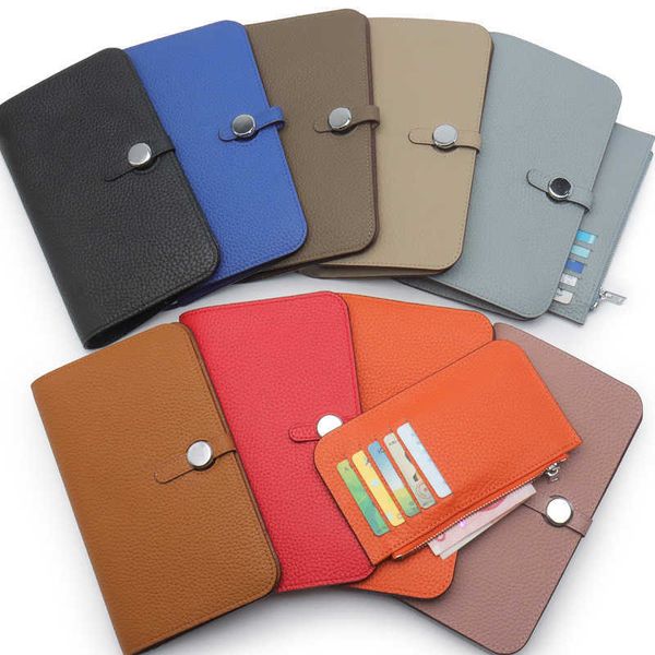 Carteiras Gericas de passaporte de couro genuíno Organizador unissex Wallet Design de luxo de moda de moda longa famosa marca Hasp Money Bag G230327