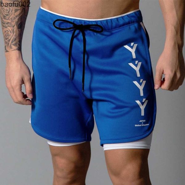 Shorts masculinos 2 em 1 shorts de dupla camada Men Gyms Fitness Workout Bermuda Running Sport Sport rápido seco calça curta masculina verão casual shorts W0327