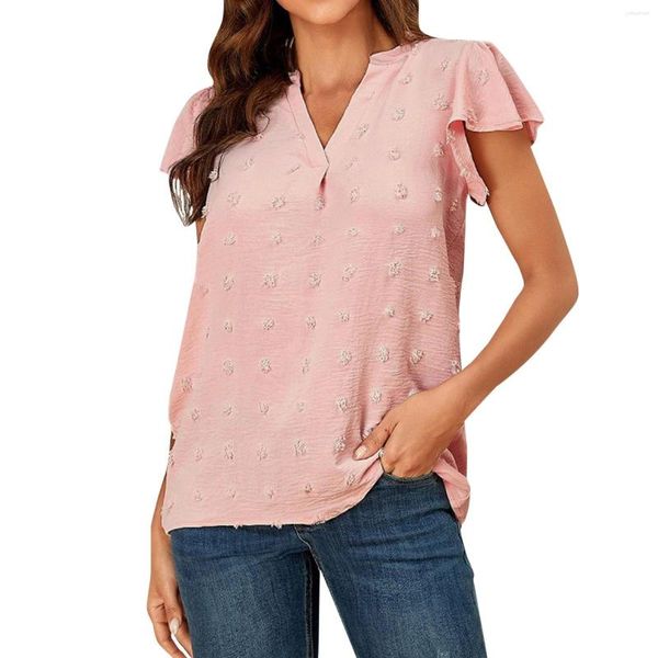 Damenblusen Damen Sommer V-Ausschnitt Rüschen Kurzarm Top Shirts Punkte Übergroßes Hemd Solide Lange Tops Badebekleidung