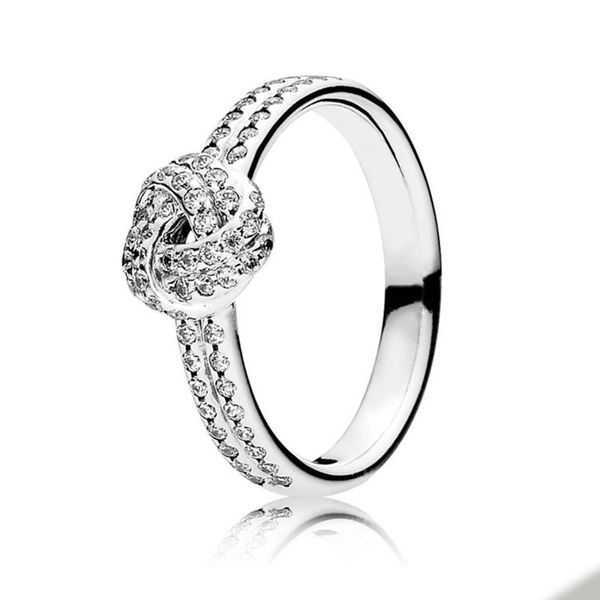 Anello per il cuore del nodo luccicante Real Sterling Sier per CZ Diamond Wedding Designer Gioielli per donne Girlfriend Regalo Sparkling Love Rings con scatola originale