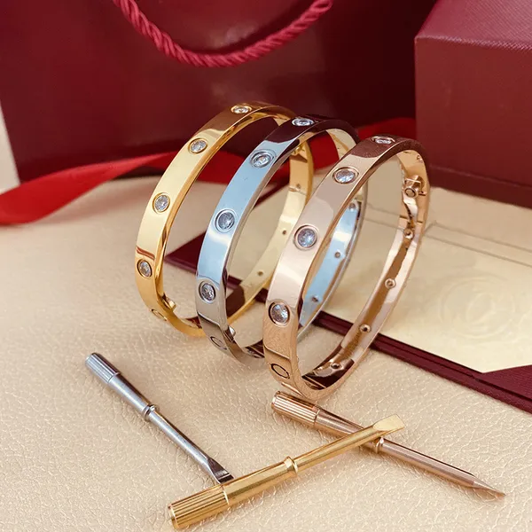 Bracciale di design polsino in oro Vite Carti Bracciali Cacciavite braccialetti Acciaio al titanio belcher Argento 4CZ per bracciale da donna con diamanti colorati regalo per feste da uomo