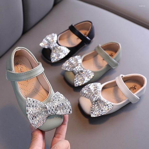 Flache Schuhe Prinzessin Kinder Leder Mädchen Glitzer Schleife Lässige Kinder Wohnungen 2023 Schmetterlingsknoten Weiß Schwarz