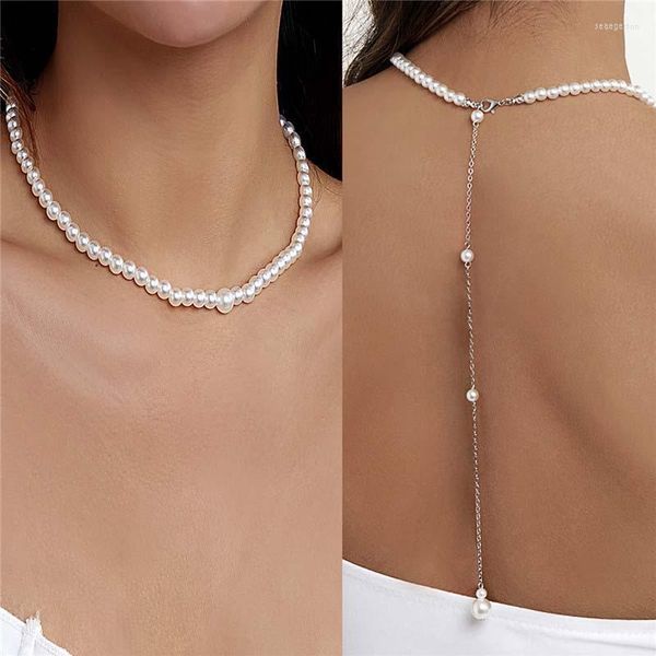 Catene vintage eleganti perle simulate collana di girocollo clavicola per donna a ciondolo a ciondolo a ciondolo a pendente