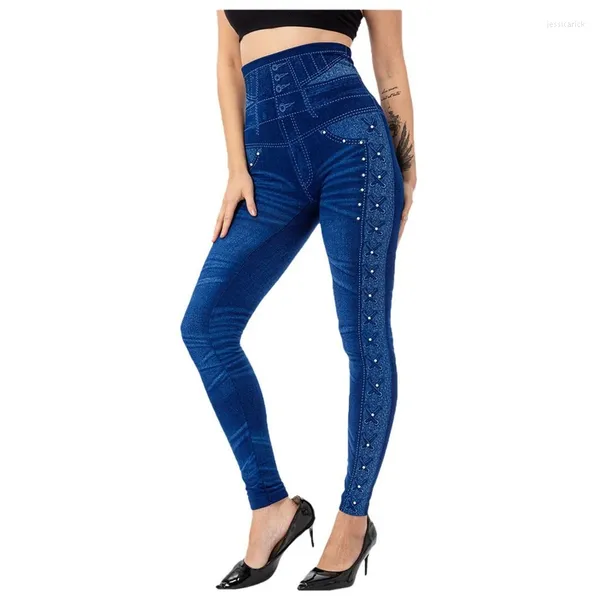 Frauen Jeans Frauen Perle Hohe Elastizität Dünne Hosen 2023 Designer Persönlichkeit Casual Imitation Cowboy Leggings Weibliche Pantalones