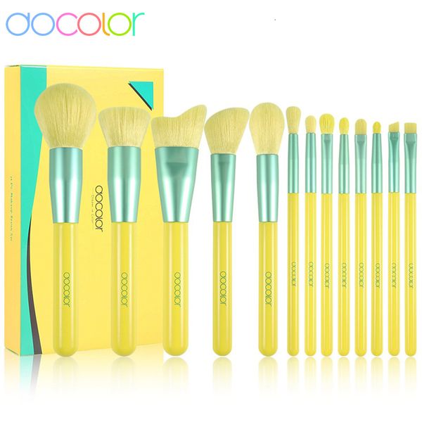 Ferramentas de maquiagem Docolor Lemon Makeup Brushes Set 13PCS Professional Foundation Shadows Blending Face Powder Centro