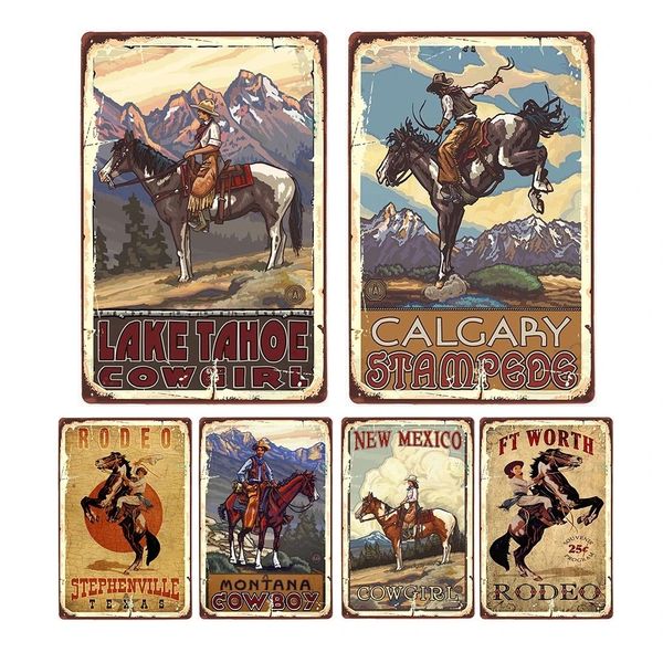 Vintage Western Cowboy Metal Art Pintura SIGN PLACA PLAQUE PERTURA POSTER DE CAÇA PINTURA DE CASA PLACAS DE DECORA RETRO DE CASA 30X20CM W03