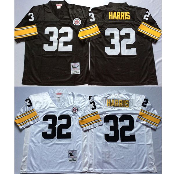 Abbigliamento da football americano franco harris 32 maglie ritorno al passato uomo bianco nero camicia mitchell ness formato adulto maglia cucita ordine mix