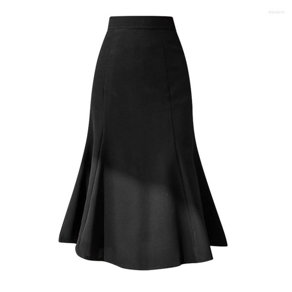 Röcke Frauen Rüschen Fischschwanz Hohe Taille A-Line Damen Unten Chic Koreanische Elegante OL Midi Rock Frühling Sommer