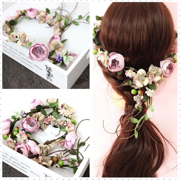 Декоративные цветы 1pc невеста длинные цветочные девушки для волос венок для свадьбы для свадебной пографии