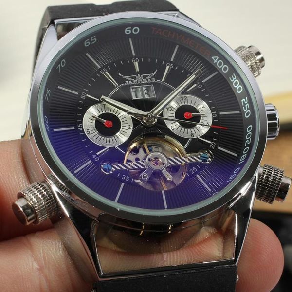 Нарученные часы jaraga tourbillion watch мода черные силиконовые часы многофункциональные мужские автоматические механические часы роскошные мужчины