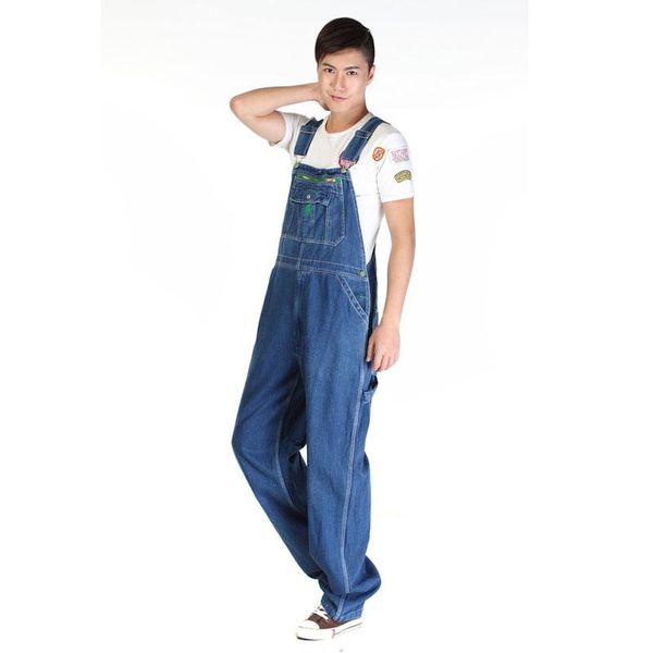 Erkekler için erkek kot pantolon denim tulum tulum büyük boy kayış düz pantolon mavi 28-48 50