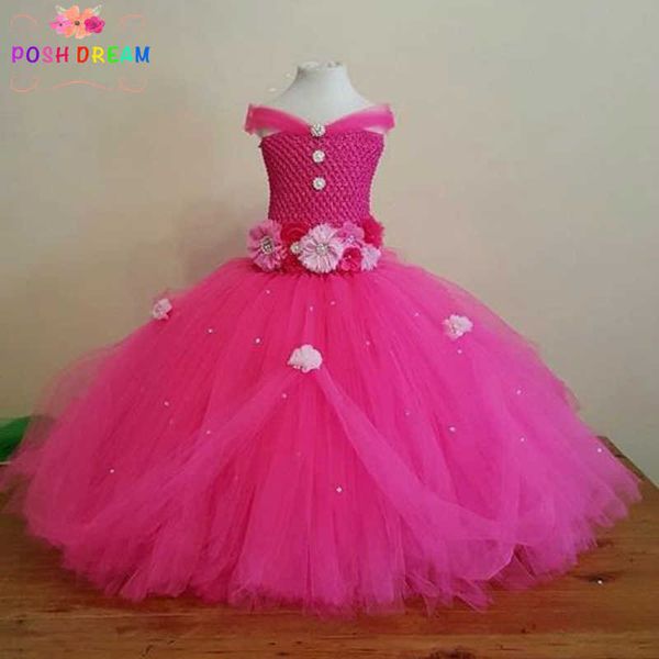 Mädchenkleider POSH DREAM Wunderschönes, pinkfarbenes Prinzessin-Tutu-Kleid für Kinder, Ballkleid mit Strasssteinen, perfekt für Hochzeiten, Blumenmädchenkleider P230327