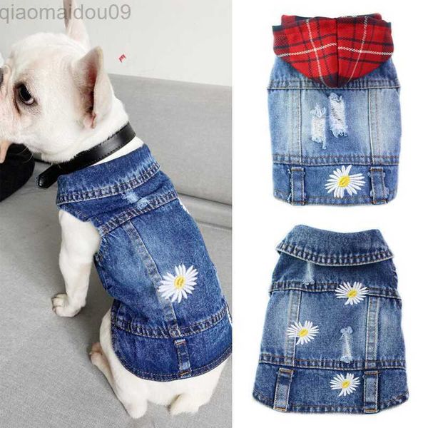 Hundebekleidung XS-XXL Jeans-Hundekostüm Frühling Cowboy Französische Bulldogge Weste Süßes Gänseblümchen-Hemd Jeansjacke Kleidung für Hunde Chihuahua Yorkies AA230327