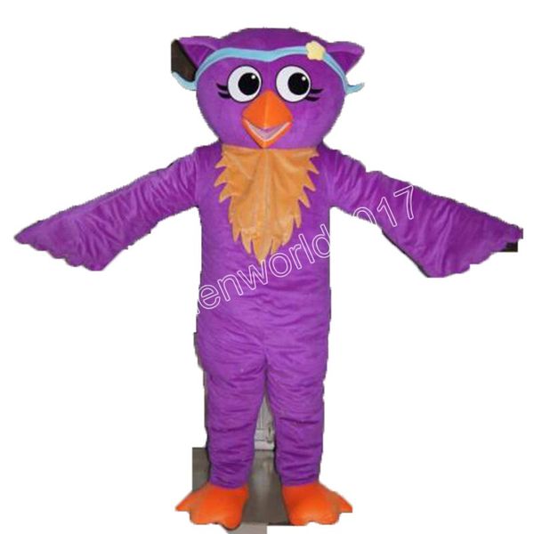 Hot Sales Purple Owl Mascot Costume Simulação Roupas de caráter de desenho animado