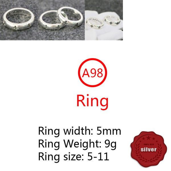A98 S925 Sterling Silver Ring Moda Retro Personalidade Cruz Flower Hip Hop