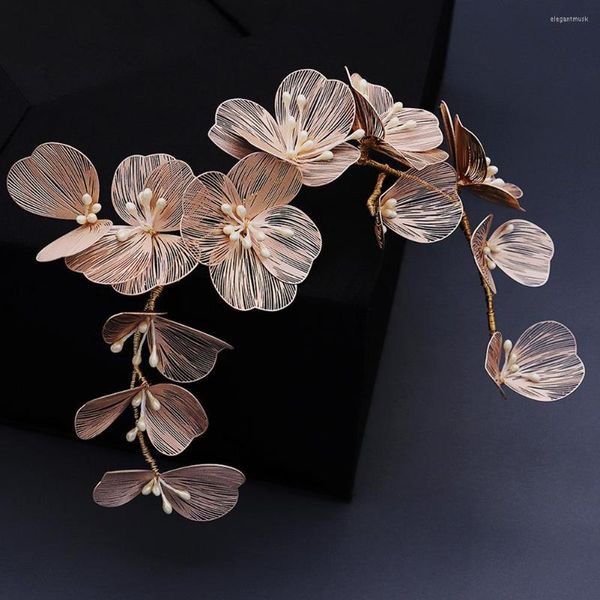 Kopfschmuck Koreanische Ästhetik Goldene Seide Blütenblatt Stirnband Braut Hochzeit Kopfschmuck Perle Handgemachte Xiuhe Kleid Platte Haar Zubehör