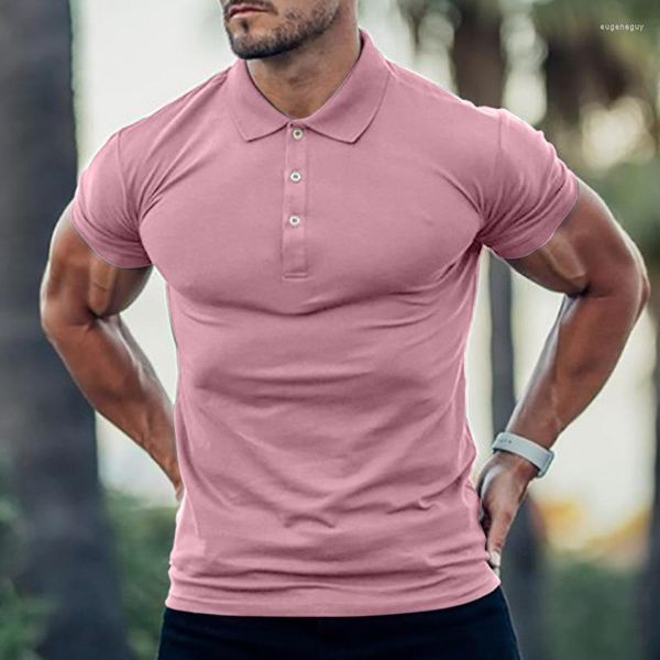 Polos masculinos de manga curta Slim Slim Top Summer Fashion Turn Down Collar Zip Polo Camisetas 2023 Men Cloth Fit Tam camiseta